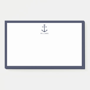 Nautical Navy Blue Anchor met aangepaste naam Post-it® Notes