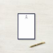 Nautical Navy Blue Anchor met aangepaste naam Post-it® Notes (Op bureau)