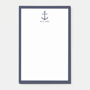 Nautical Navy Blue Anchor met aangepaste naam Post-it® Notes