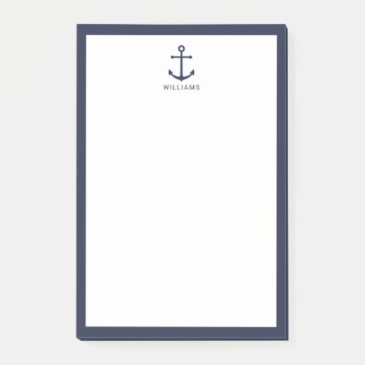 Nautical Navy Blue Anchor met aangepaste naam Post-it® Notes (Voorkant)