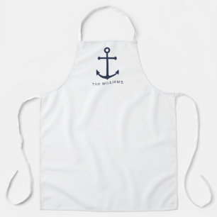 Nautical Navy Blue Anchor met aangepaste naam Schort