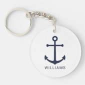 Nautical Navy Blue Anchor met aangepaste naam Sleutelhanger (Voorkant)