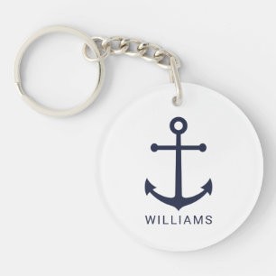 Nautical Navy Blue Anchor met aangepaste naam Sleutelhanger