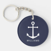Nautical Navy Blue Anchor met aangepaste naam Sleutelhanger (Voorkant)