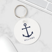 Nautical Navy Blue Anchor met aangepaste naam Sleutelhanger