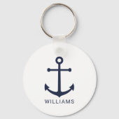 Nautical Navy Blue Anchor met aangepaste naam Sleutelhanger (Voorkant)