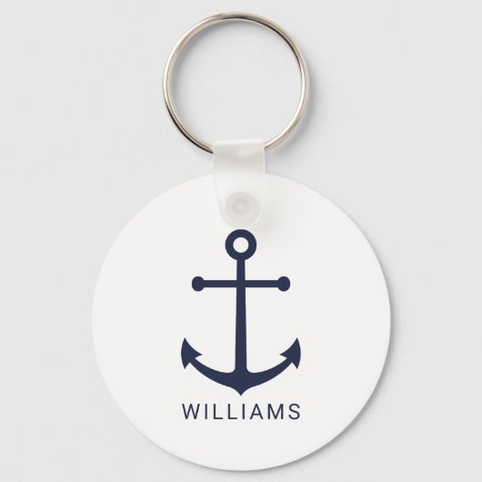 Nautical Navy Blue Anchor met aangepaste naam Sleutelhanger (Voorkant)