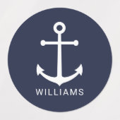Nautical Navy Blue Anchor met aangepaste naamlabel Labels (Design 2)