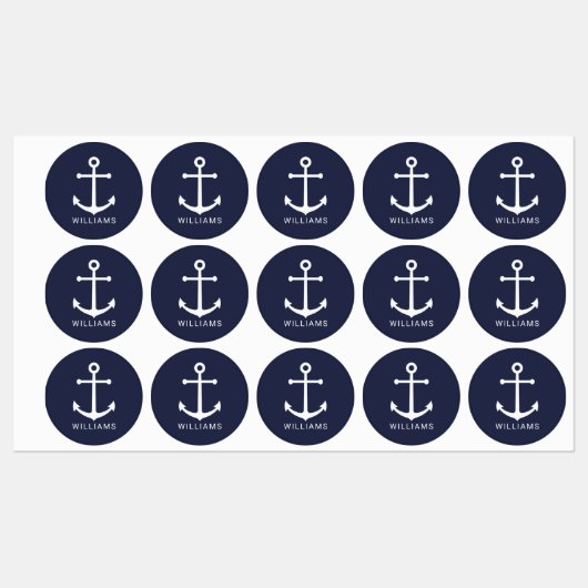 Nautical Navy Blue Anchor met aangepaste naamlabel Labels (Vel)