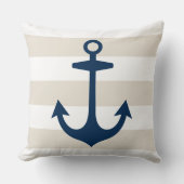 Nautical Navy Blue Anchor met beige Stripes Kussen (Voorkant)