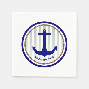 Nautical Navy Blue Anchor met Boat Name Servet
