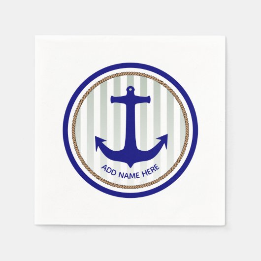 Nautical Navy Blue Anchor met Boat Name Servet (Voorkant)