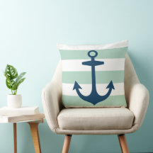 Nautical Navy Blue Anchor met Mint Green Stripes