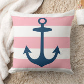Nautical Navy Blue Anchor met roze strepen Kussen (Deken)