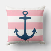 Nautical Navy Blue Anchor met roze strepen Kussen (Achterkant)