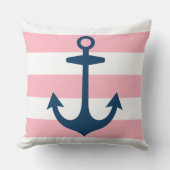 Nautical Navy Blue Anchor met roze strepen Kussen (Voorkant)
