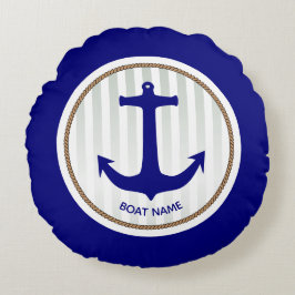 Nautical Navy Blue Anchor met Stripes Rond Kussen