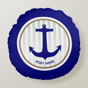 Nautical Navy Blue Anchor met Stripes Rond Kussen