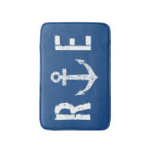 Nautical navy blue anchor monogram badmat tapijt (Voorkant Verticaal)