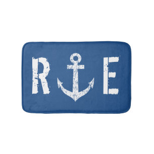 Nautical navy blue anchor monogram badmat tapijt