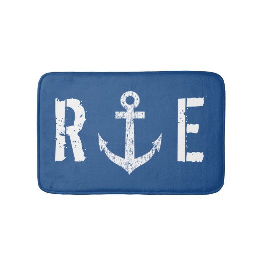 Nautical navy blue anchor monogram badmat tapijt (Voorkant)