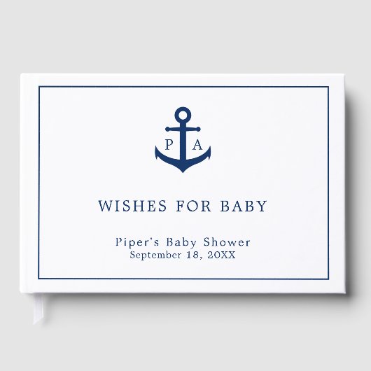 Nautical Navy Blue Anchor Monogram Boy Baby shower Gastenboek (Voorkant)
