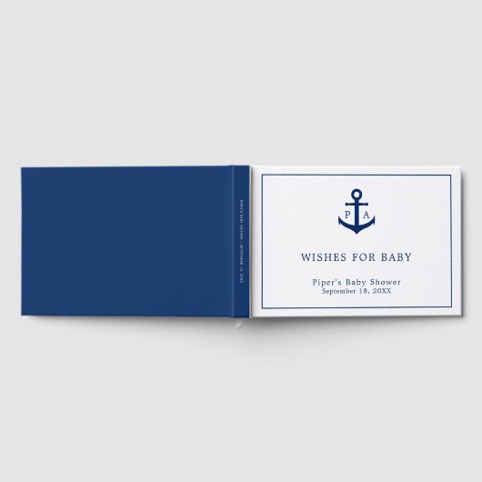 Nautical Navy Blue Anchor Monogram Boy Baby shower Gastenboek (Volledig)