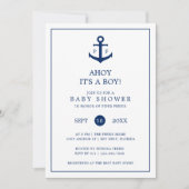 Nautical Navy Blue Anchor Monogram Boy Baby shower Kaart (Voorkant)