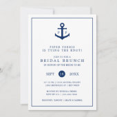 Nautical Navy Blue Anchor Monogram Bridal Brunch Kaart (Voorkant)