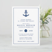 Nautical Navy Blue Anchor Monogram Bridal Brunch Kaart (Staand voorkant)