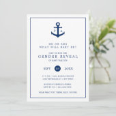 Nautical Navy Blue Anchor Monogram Gender onthulli Kaart (Staand voorkant)