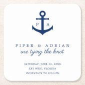 Nautical Navy Blue Anchor Monogram Opslaan datum Kartonnen Onderzetters (Voorkant)
