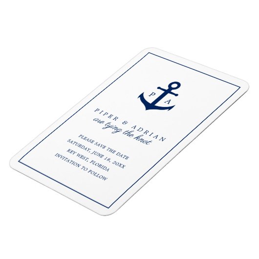 Nautical Navy Blue Anchor Monogram Opslaan datum Magneet (Linkerzijde)