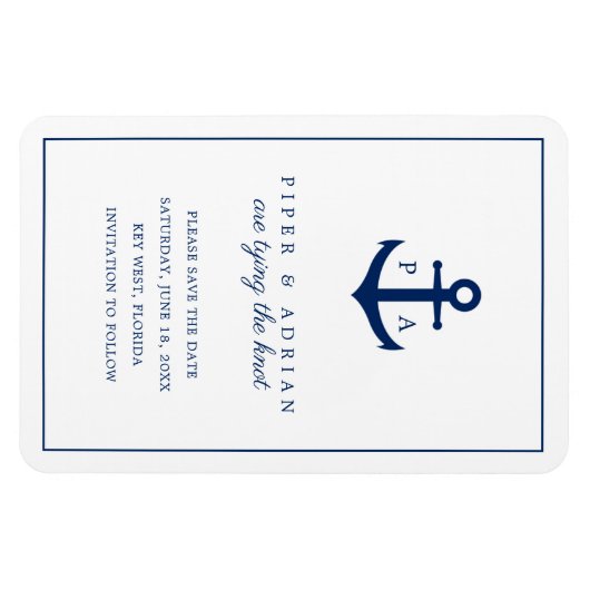 Nautical Navy Blue Anchor Monogram Opslaan datum Magneet (Horizontaal)