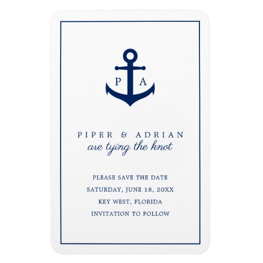 Nautical Navy Blue Anchor Monogram Opslaan datum Magneet (Verticaal)