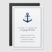 Nautical Navy Blue Anchor Monogram Opslaan datum Magnetische Uitnodiging (Voorkant / Achterkant)