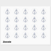 Nautical Navy Blue Anchor Monogram Ronde Sticker (Vel)