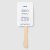 Nautical Navy Blue Anchor Monogram Weddenprogramma Handwaaier (Voorkant)