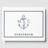 Nautical Navy Blue Anchor Monogram Weddenschap Gastenboek (Voorkant)