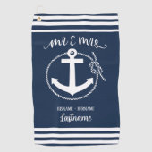 Nautical Navy Blue Anchor Mr. en Mrs. Golfhanddoek (Voorkant)