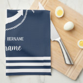 Nautical Navy Blue Anchor Mr. en Mrs. Theedoek (Quarter Fold)