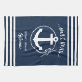 Nautical Navy Blue Anchor Mr. en Mrs. Theedoek (Horizontaal)