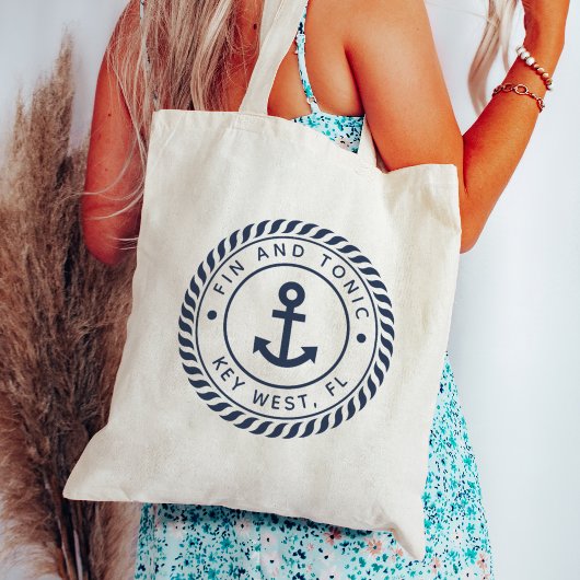 Nautical Navy Blue Anchor | Naam aangepaste boot Tote Bag