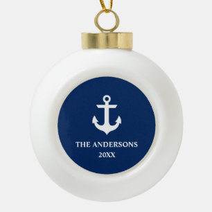 Nautical Navy Blue Anchor Name Year Keramische Bal Ornament