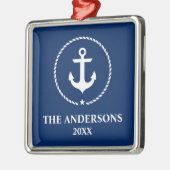 Nautical Navy Blue Anchor Name Year Metalen Ornament (Links)
