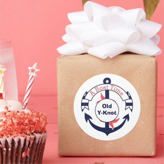 Nautical Navy Blue Anchor New Boat Gefeliciteerd Ronde Sticker (Feest)