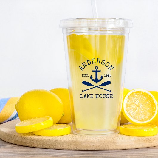 Nautical Navy Blue Anchor Oars Family Lake House Acryl Drinkbeker