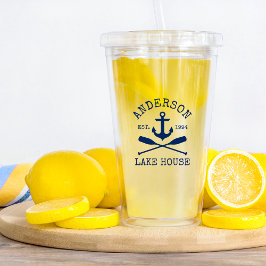 Nautical Navy Blue Anchor Oars Family Lake House Acryl Drinkbeker