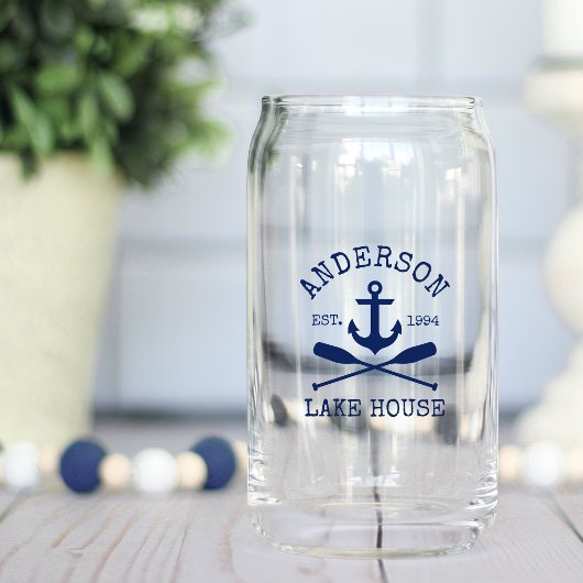 Nautical Navy Blue Anchor Oars Family Lake House Blikvorm Glas