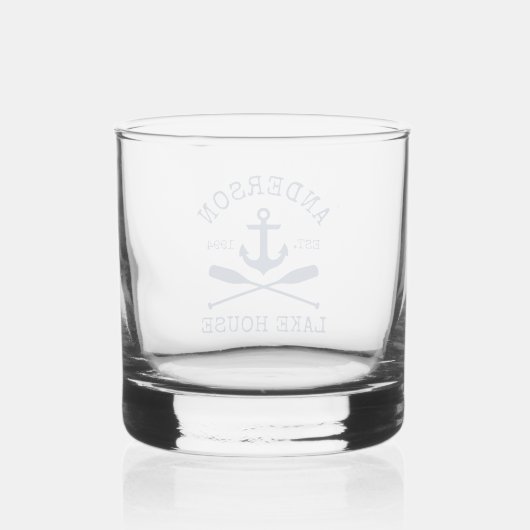 Nautical Navy Blue Anchor Oars Family Lake House Whisky Glas (Achterkant)